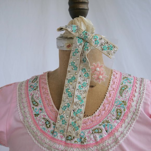 vtg 50s JEANETTES SOUTHWEST Pink Full Pleated Skirt & Top Set Swing Rockabilly 8 - Picture 9 of 15